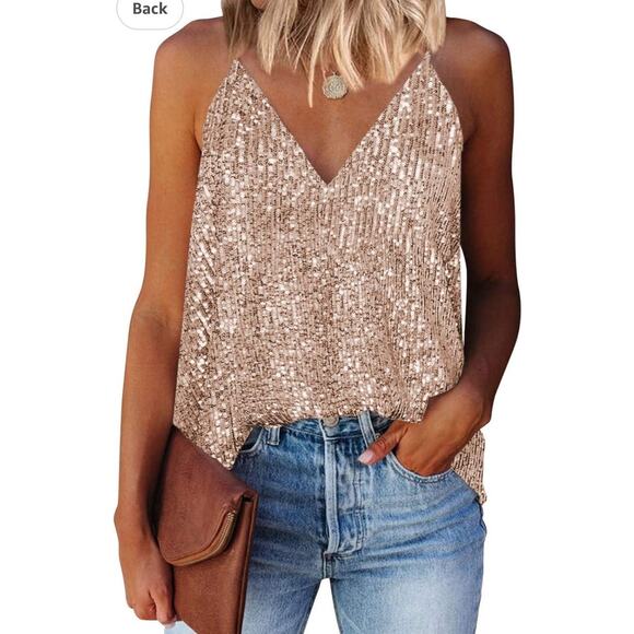 miduro Tops - Gold Sequin V-Neck Cami Racerback Adjustable Straps Size XS NWT